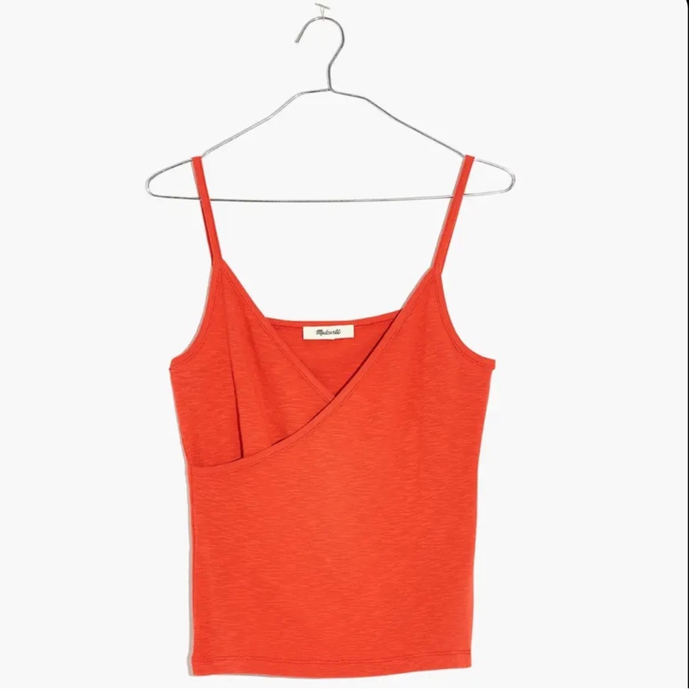 MADEWELL WOMEN'S CORAL RED SPAGHETTI STRAP WRAP CAMI TANK TOP